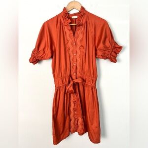 Stark X Abby Dress Burnt Orange Preppy Cottagecore Puff Sleeve Size XS Texas